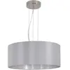 Eglo Suspension en textile MASERLO 3 ampoules nickel satiné Diamètre 53 Cm abat jour gris