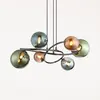GLOBO LIGHTING Suspension led Lampe de salle à manger Lampe de salle à manger rétro en verre Lampe de salon, vert pétrole bronze, 6x 3,5W 6x 350lm blanc chaud, DxH