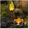 Globo Lampe solaire flamme design extérieur fleur solaire extérieur fleur de lotus verre craquelé solaire, gris, ampoules led, 1x fleur de lotus 1x design