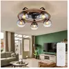 Globo Ventilateur de plafond avec télécommande plafonnier ventilateur en bois lampe ventilateur rétro verre fumé, verre métal, 5x E27, DxH 55x21,5 cm