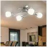 Globo Plafonnier plafonnier lampe de salon spot lampe spot, 4 ampoules, feuilles décoratives verre opale chrome, douilles E14, Lxl 70x25cm