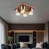 Globo Plafonnier plafonnier lampe de salon aspect bois verre couleur fumée 4 lampes