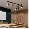 Globo Spot de plafond plafonnier spot noir bande spot 5 flammes, métal mdf aspect bois scandinave, 5x douilles GU10, LxPxH 70x35x18cm