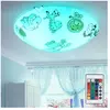 GLOBO LIGHTING Lampe led pour enfants à intensité variable avec télécommande plafonnier en verre pour chambre d'enfant ronde, verre coloré avec motifs d'animaux,