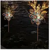 GLOBO LIGHTING Décoration de jardin led Lampe solaire Roue à vent Lampe de terrasse Lampe extérieure Piquet de terre, métal or bleu, verre brisé, LxH 22,5 x 92 cm,