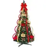 PIMPIMSKY Arbre de Noël Pliable de 4 Pieds, Arbre de Noël Entièrement Décoré Avec Lumières, Ruban et Noeud Pour Décorations de Fête de Noël