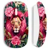 Souris sans fil maniacase blanche Tête de lion avec fleurs et feuilles