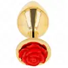 Gouden Anal Plug met Rode Roos Maat S