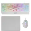 Mars Gaming MCP124, Ensemble Gaming 3en1, Clavier Ergonomique RGB, Souris Gamer RGB, Tapis de Souris 360x260mm, Français, Blanc
