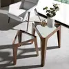Table D'appoint Triangle Effet Bois Noyer Et Verre