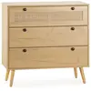 VS VENTA-STOCK Commode nuit Bella 3 tiroirs couleur chêne avec rotin naturel