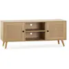 VS VENTA-STOCK Meuble TV Bella 2 Portes Couleur Chêne avec Rotin Naturel