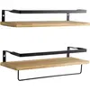 VS VENTA-STOCK Set de 2 étagères murales Xavi avec porte-serviettes, bois de pin