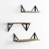 VS VENTA-STOCK Set de 3 étagères murales Ceci métal noir et bois de paulownia