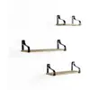 VS VENTA-STOCK Set de 3 étagères murales Bemol en métal noir et bois de paulownia