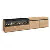 SKRAUT HOME Meuble TV, Banc Télé, 200x35x45cm, Pour les TV jusqu'à 80", Cheminée électrique, Chêne et noir, RF2145