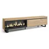 SKRAUT HOME Meuble TV, Banc Télé, 237x35x57 cm, TV grand format, Cheminée électrique XXL, Design industriel, Chêne, RF3592