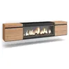 SKRAUT HOME Meuble TV, Banc Télé, 210, Pour les TV jusqu'à 80", Cheminée électrique XXL, Suspendu, Mural, Beige et noir, RF3271