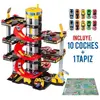 Garage à jouets 6 étages MOLTO avec 10 voitures et tapis de jeu