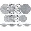IBILI - Service de table 12 pièces Armonia noir, assiettes en porcelaine pour 4 personnes