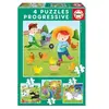 Educa - Animaux de la Ferme. 4 Puzzles Enfant Progressifs. +3 Ans. Ref. 17145