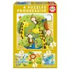 Educa Borrás - Animaux Sauvages. 4 Puzzles Enfant Progressives. +3 Ans. Ref. 17147