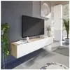 Meuble TV suspendu - L 180X P 28X H 35 cm KAWAY - Décor blanc et chêne - 2 Portes abattantes