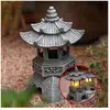 COOCHEER Statue de lanterne pagode solaire, décoration de jardin lumin...