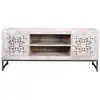 Meuble TV - DECORATION D'AUTREFOIS - Bois-Fer - 130x40x55cm - Blanc - Élégance Chic