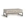 DECORATION D'AUTREFOIS Table basse - Giner y Colomer - Manguier massif - Pieds métal vieilli - Finition blanc délavé