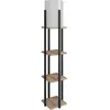 MENZZO Lampadaire combiné 3 étagères Ulkoda 135cm Bois Naturel et Noir et Tissu Blanc