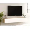 MENZZO Meuble TV 2 portes battantes Wafo 180cm Bois Naturel et Blanc