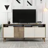 MENZZO Buffet bas 4 portes et 2 tiroirs Kaltes L180cm Bois Naturel et Blanc crème