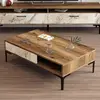 MENZZO Table basse moderne Varnus 105cm Bois et Effet marbre Blanc