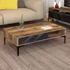 MENZZO Table basse moderne Varnus 105cm Bois et Effet marbre Noir