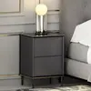 MENZZO Table de chevet Aludra L40xH60cm Anthracite et Effet marbre Noir avec bordure Or