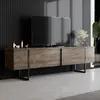 CALICOSY Meuble TV 2 portes rabattables L180 cm - 180 cm X 30 cm X 50 cm - Luxe - Noyer/ Noir