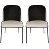 MENZZO Lot de 2 chaises Kymil Métal Noir et Velours Noir et Blanc crème