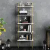 MENZZO Étagère murale Zitron 5 tablettes Bois Effet marbre Blanc et Métal Or