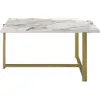 MENZZO Table basse Usiel L92xP64cm Métal Or et Bois Effet marbre Blanc