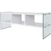 MENZZO Meuble TV 3 étagères Doris L120xH35cm Bois Blanc et Verre trompé Transparent