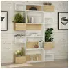 Bibliothèque LENIO BOBOCHIC - Blanc / Chêne - Nombreux rangements - Mé...