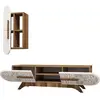 MENZZO Ensemble meuble TV et étagère Valei Bois et Blanc Motif Arabesque Noir