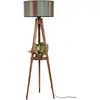 MENZZO Lampadaire trépied Lunctura 165cm Bois Naturel et Tissu effet lambris Multicolore