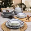 MENZZO Set vaisselle service dîner 24 pièces Murrina Frise 100% Porcelaine Blanc et Bleu