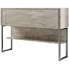 MENZZO Console moderne 1 porte Sibylle L120cm Bois Effet travertin et Métal Argent