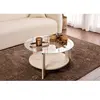 Table basse ronde en verre Clara travertine, verre transparent