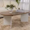 Table basse ovale - Sable - Noyer blanc - Panneaux de particules - 90 cm - Design contemporain