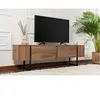 CALICOSY Meuble TV 2 portes abattantes L180 cm - 180 cm X 29,5 cm X 50 cm - SERENITY - Noyer/ Noir