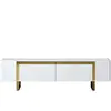 MENZZO Meuble Tv design 2 portes basculantes Merany L180cm Bois Blanc et Métal Or